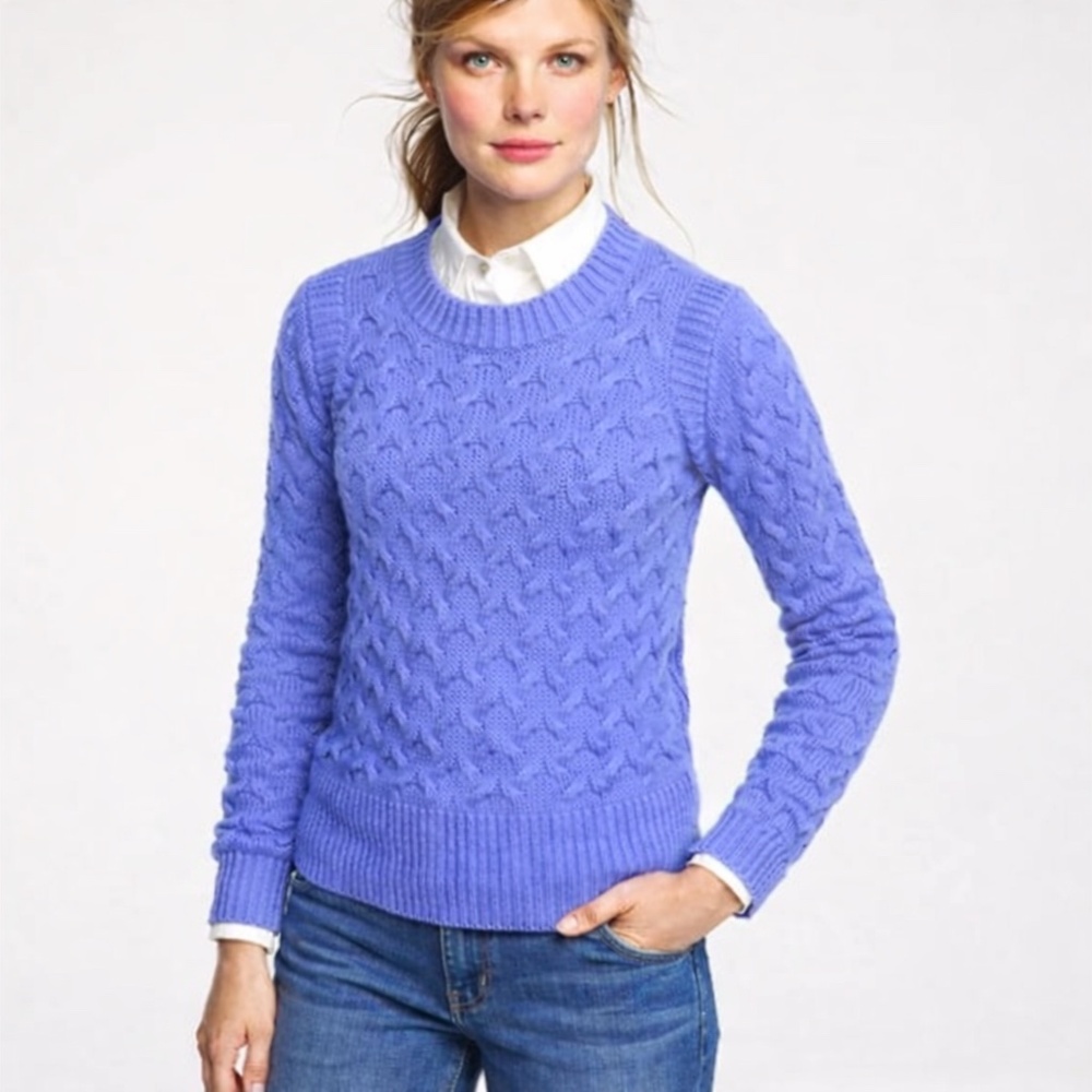 J.Crew Periwinkle Blue Honeycomb Cable Knit Crewneck Wool Angora Sweater S